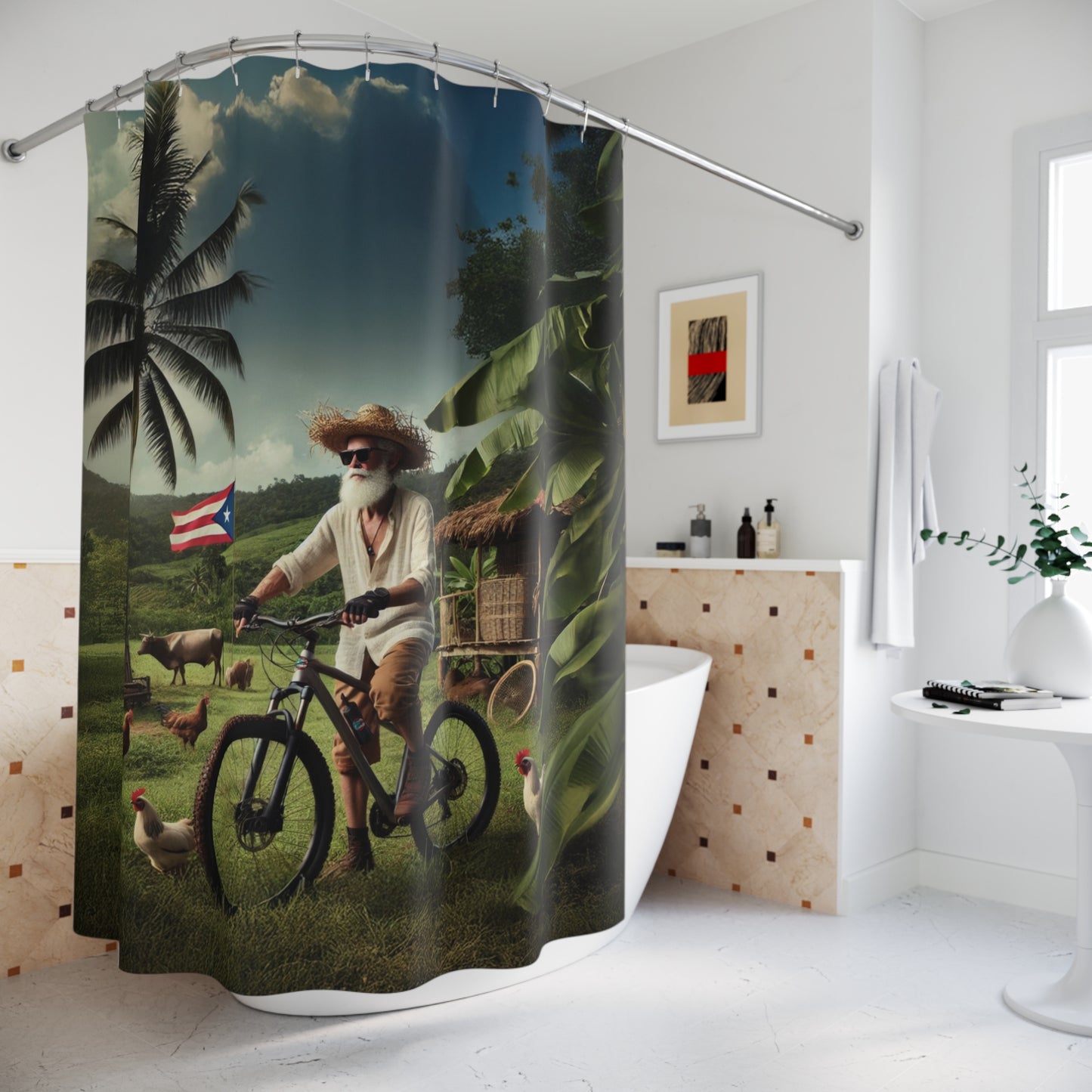 El Jibaro MTB - Shower Curtain - Beach Decor, Bathroom Art, Summer Bathroom Accent, Gift for Beach Lovers, Tropical Home Decor