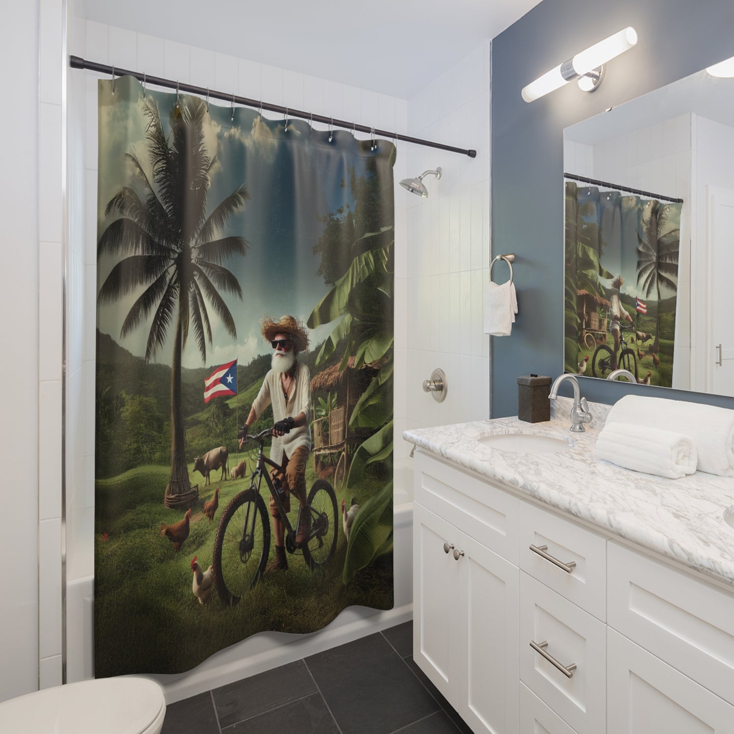 El Jibaro MTB - Shower Curtain - Beach Decor, Bathroom Art, Summer Bathroom Accent, Gift for Beach Lovers, Tropical Home Decor