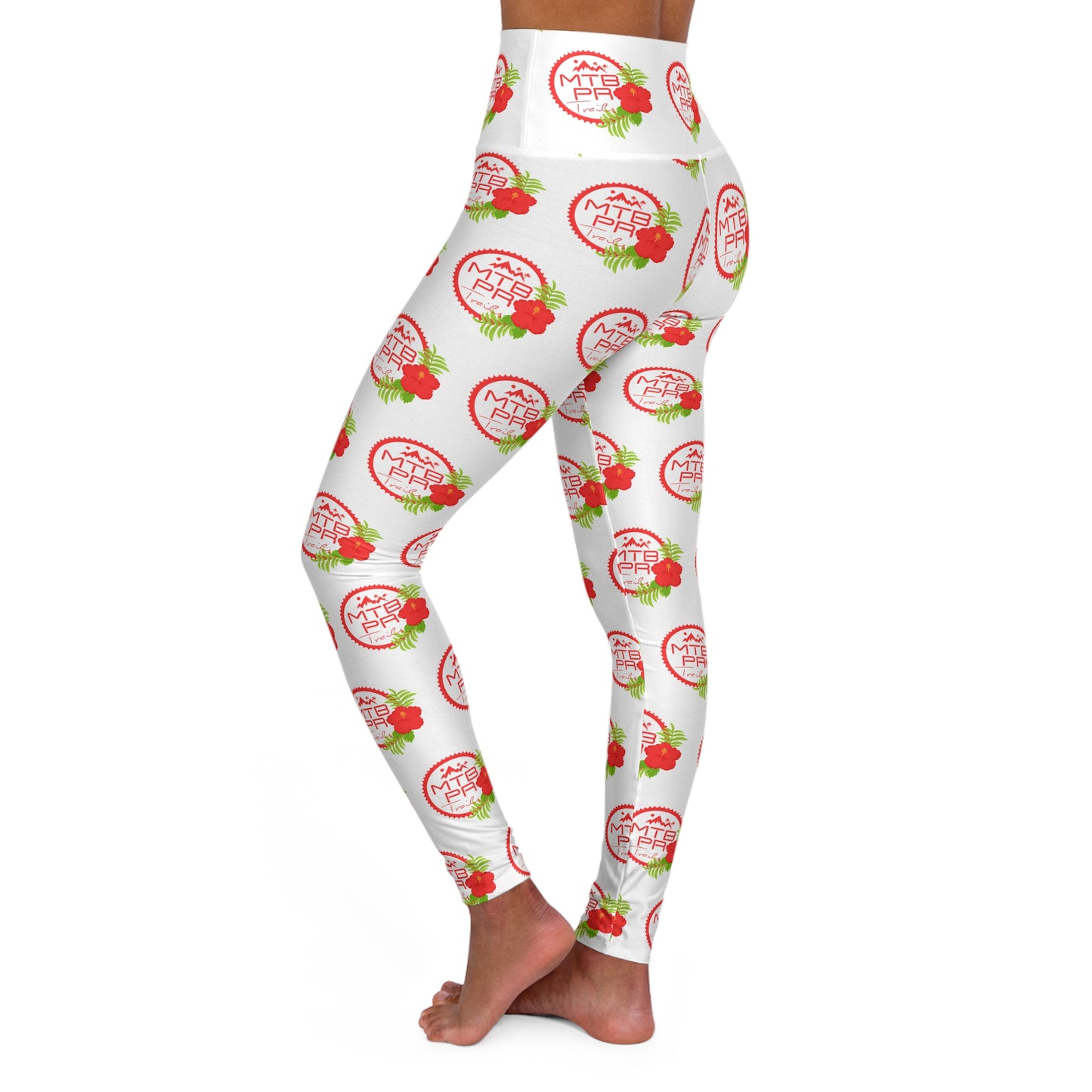 High Waisted Yoga Leggings (AOP) - MTB PR Trails - Amapola