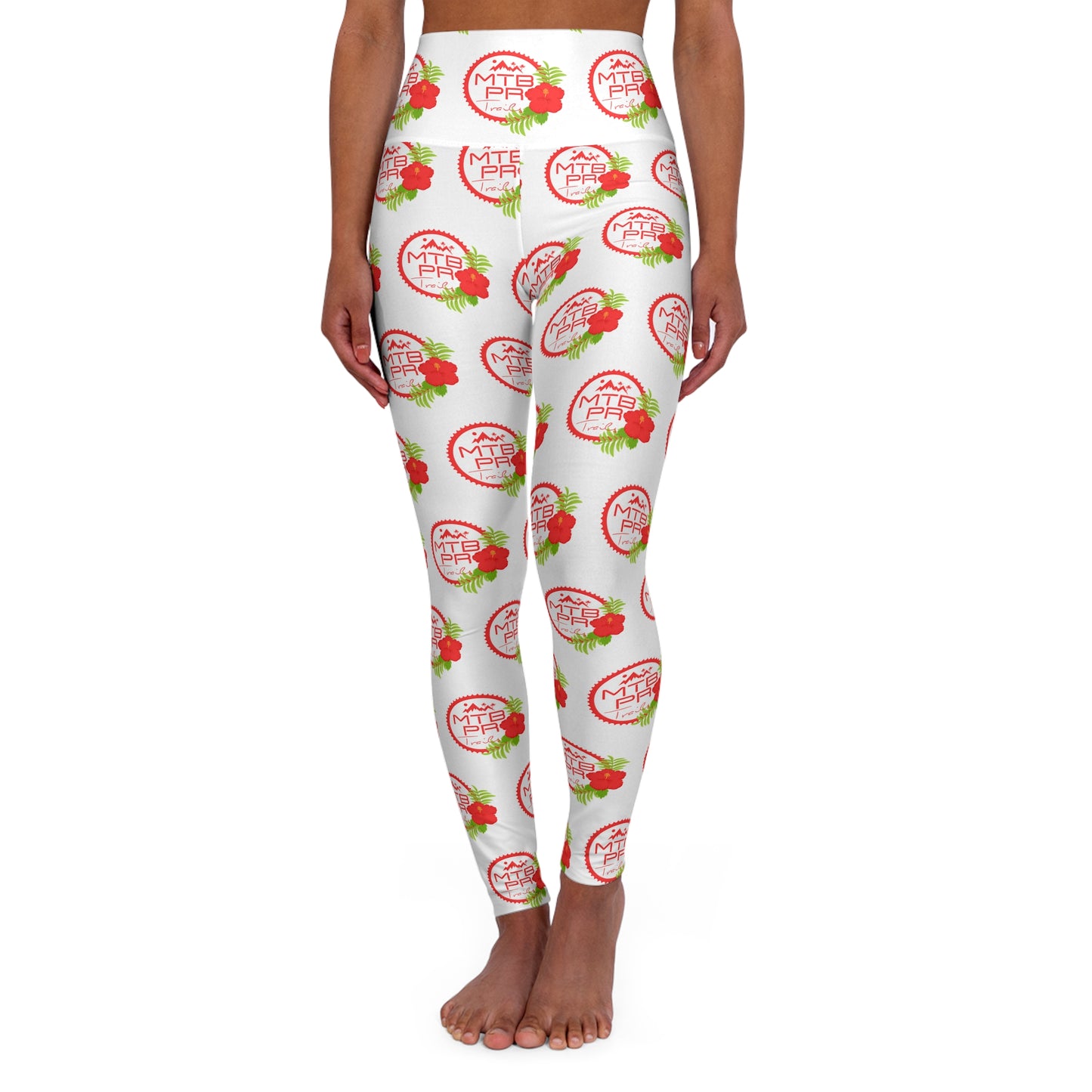 High Waisted Yoga Leggings (AOP) - MTB PR Trails - Amapola
