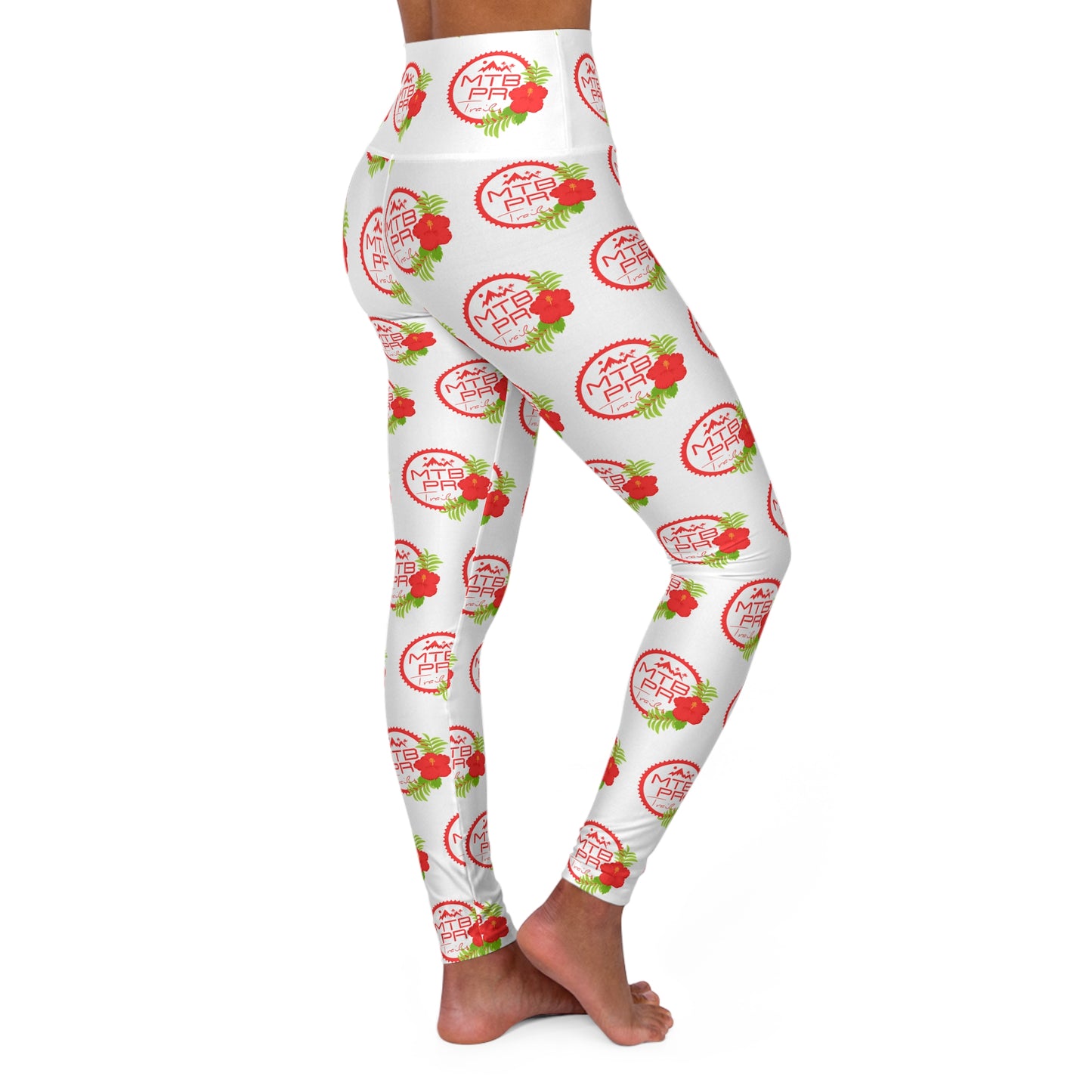 High Waisted Yoga Leggings (AOP) - MTB PR Trails - Amapola