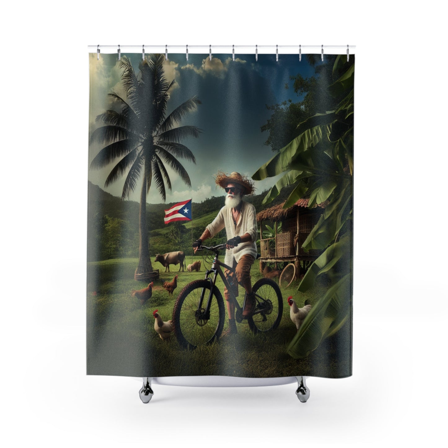 El Jibaro MTB - Shower Curtain - Beach Decor, Bathroom Art, Summer Bathroom Accent, Gift for Beach Lovers, Tropical Home Decor