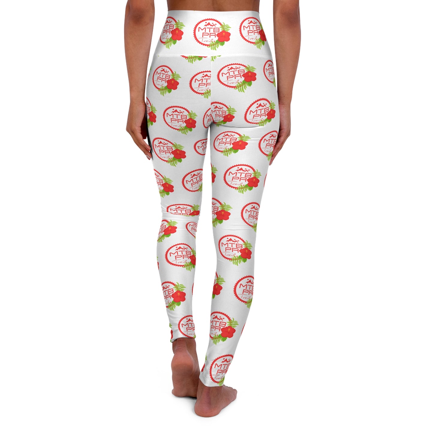 High Waisted Yoga Leggings (AOP) - MTB PR Trails - Amapola